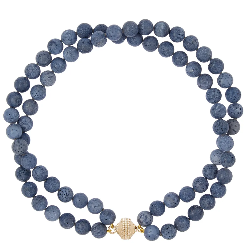 Victoire Blue Coral 10mm Double Strand Necklace