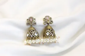 Victorian Kundan Polki Jhumka - Pink