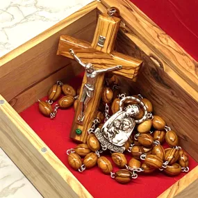 Wall Hanging Rosary, God Bless Our Home as Centerpiece, Large Wooden Beads from Bethlehem