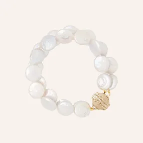 White Freshwater Coin Pearl Double Strand Bracelet