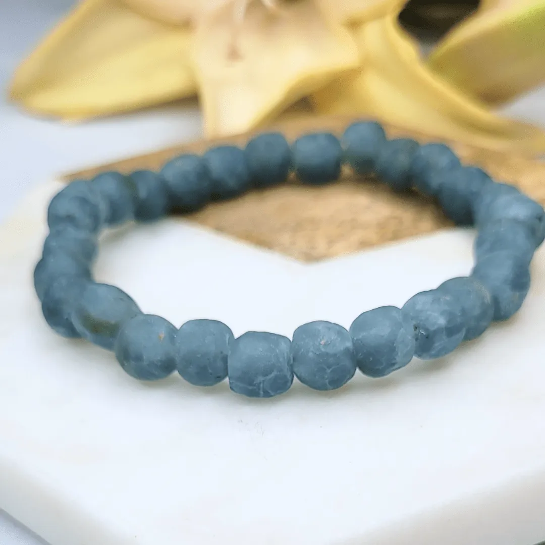 Zula - Ice Blue | Grey Lava | African Recycled Glass Bead Bracelet